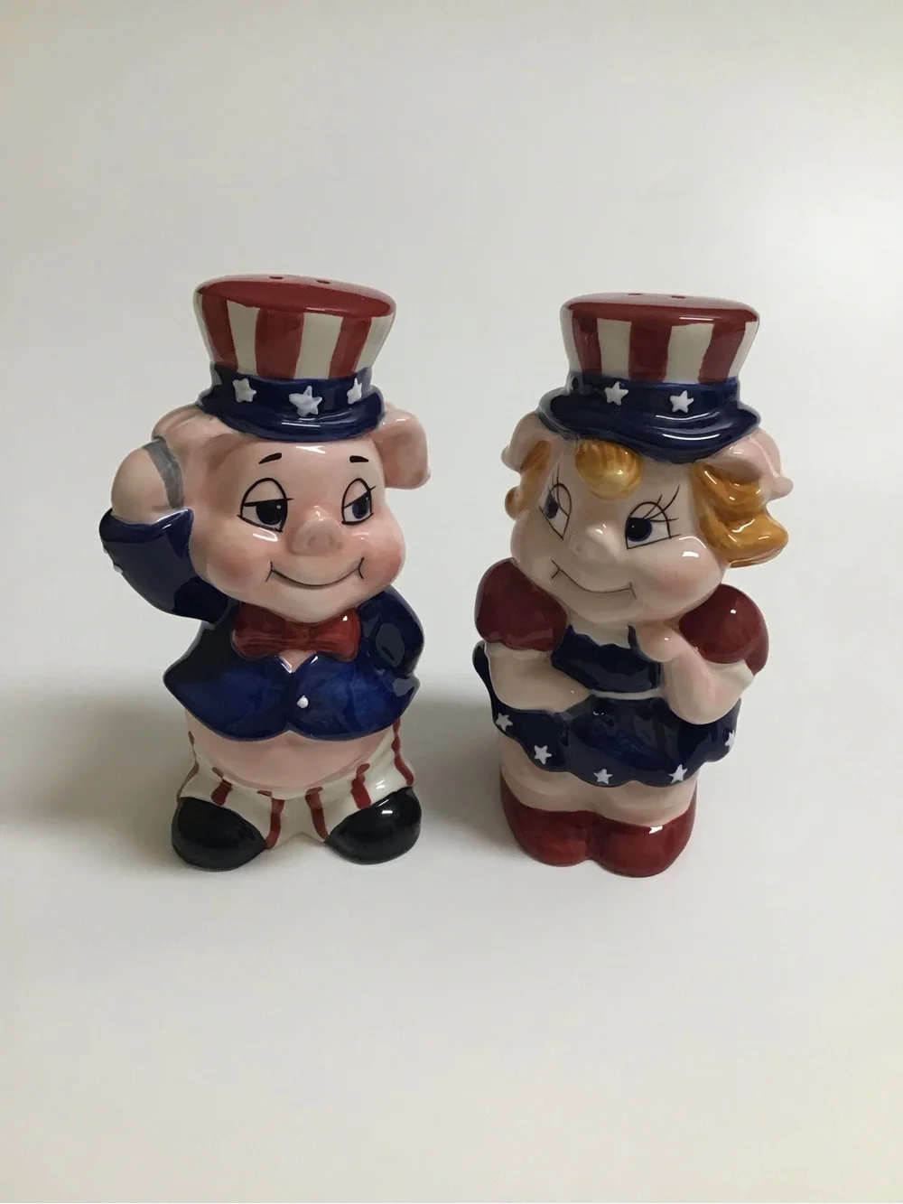Patriotic Pigs Salt & Pepper Shakers Uncle Sam Americana USA Ceramic 4th of July